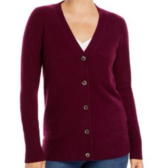 C By Bloomingdales Sweaters - Elegant Maroon Button-Up Cardigan 100% cashmere